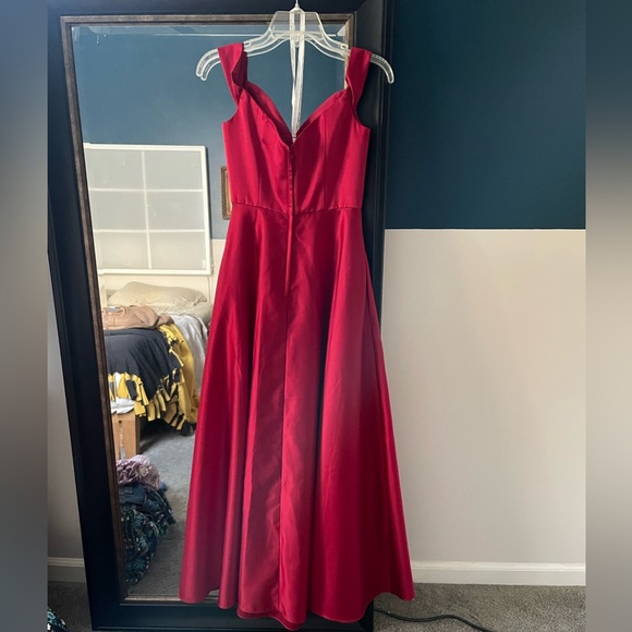 Off-Shoulder Satin A-Line Dress - Picture 4 of 10
